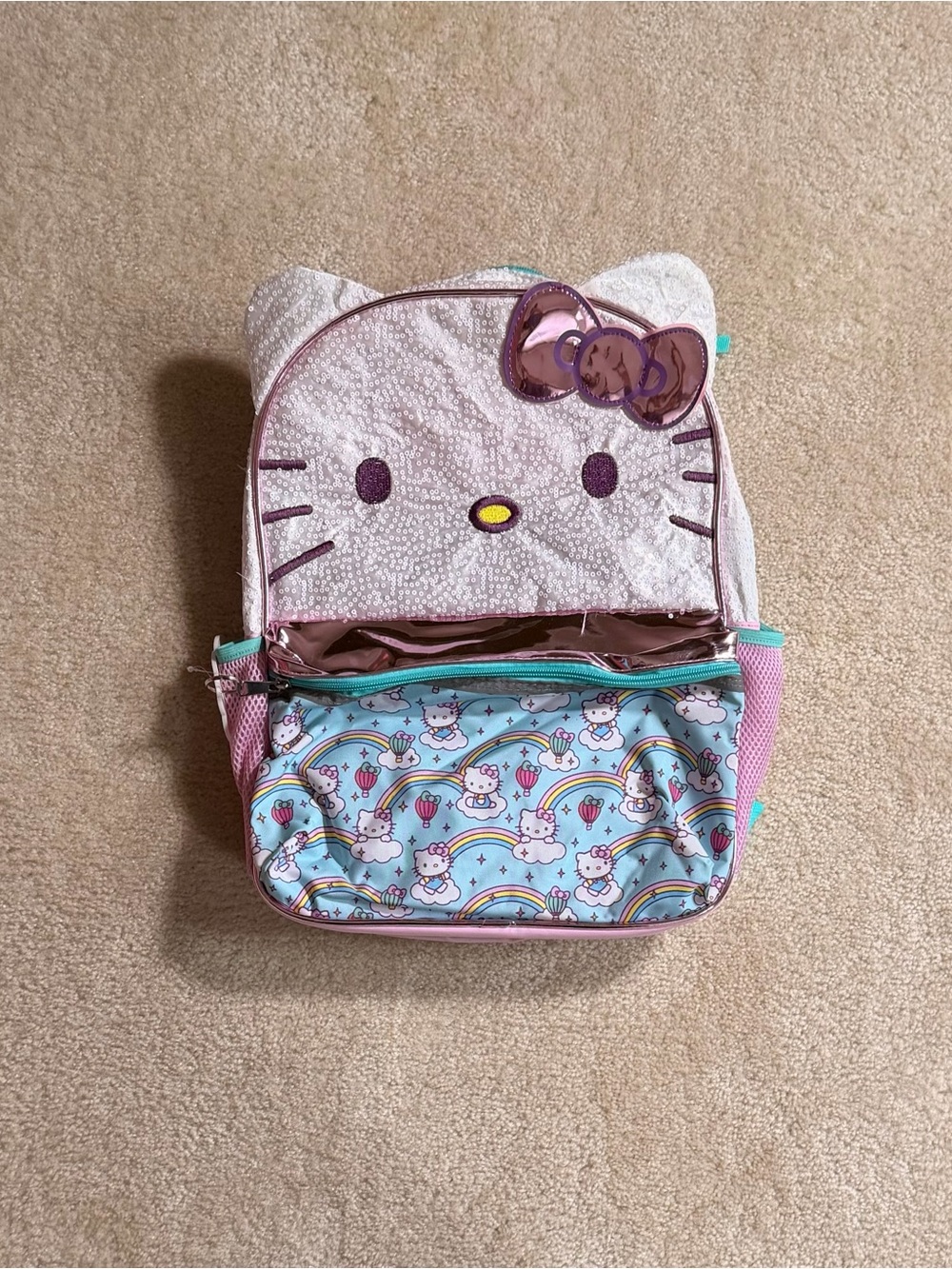 Hello Kitty Rainbow Print Kids Backpack - Pink & Light Blue
